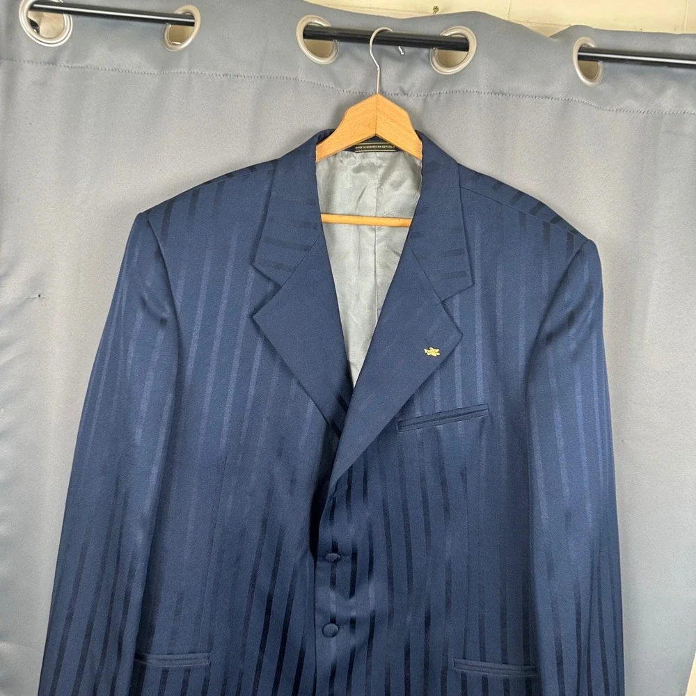 Falcone Curtis Mens 50 Long Navy Blue Pinstripe 3-Button Longline Blazer Jacket